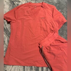 Jaanuu Salmon Coral Pink Scrub Set